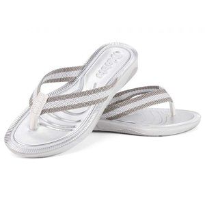 INBLU WOMEN'S ARGENTO SILVER METALLIC WELL-BEING FLIP FLOP SANDALS